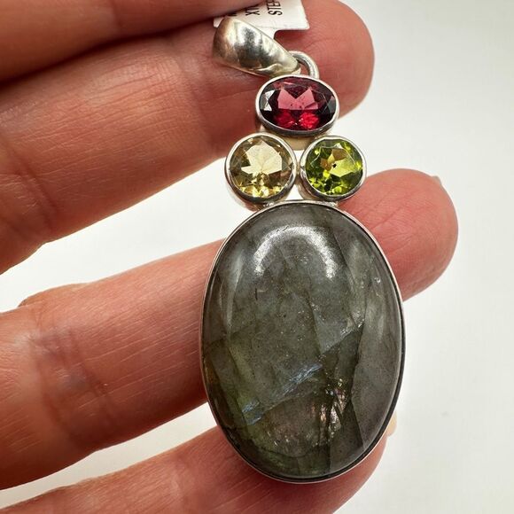 NWT Labradorite cabochon with faceted multi-gemstone pendant in Bali 925! - Picture 4 of 11